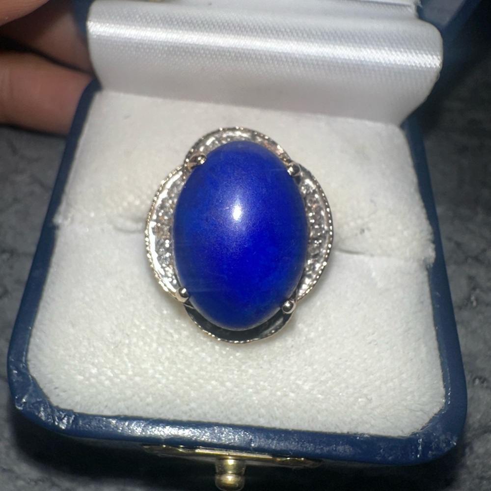 14k Lapis and Diamond Yellow Gold Ring